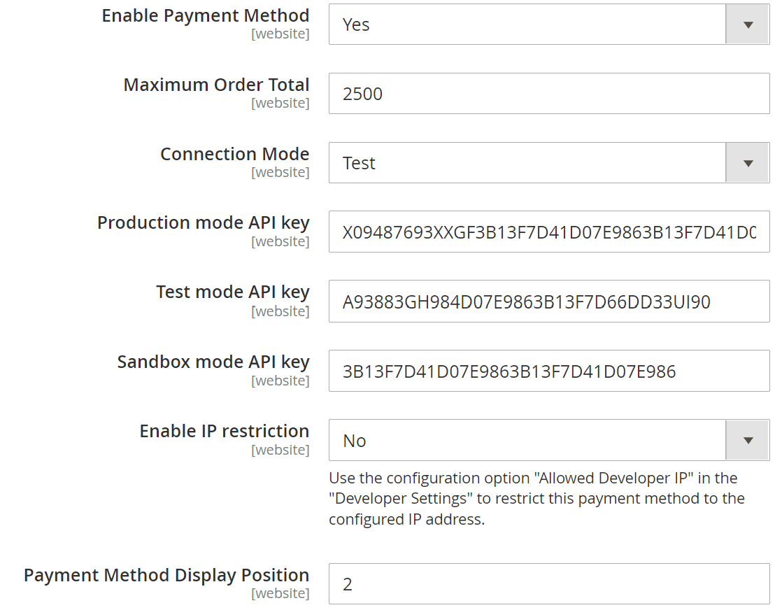 Magento Test mode settings.png